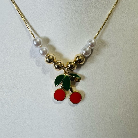 Women Cherry Red Adjustable Necklace and Earring Set - Picture 3 of 11